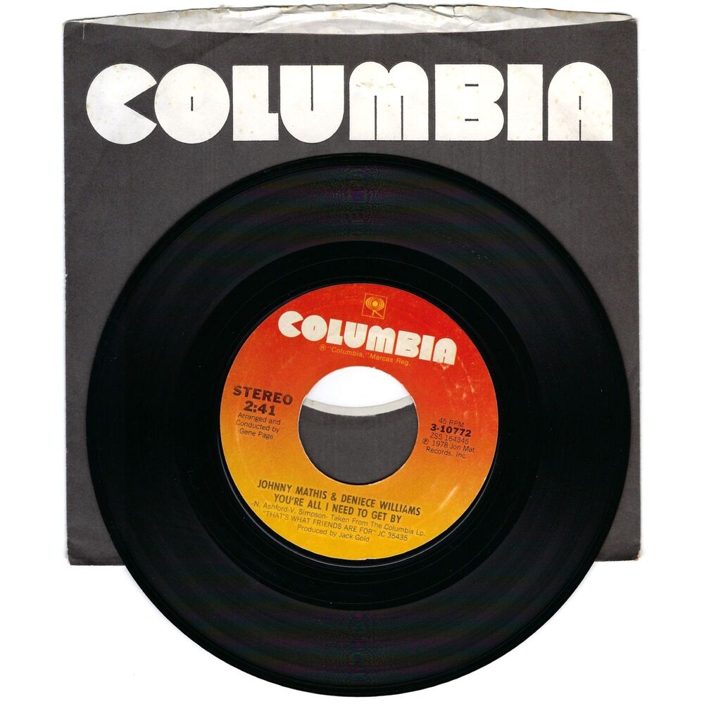 Johnny Mathis & Deniece Williams 45 RPM - You're All I Need To Get By - VG+ Soul